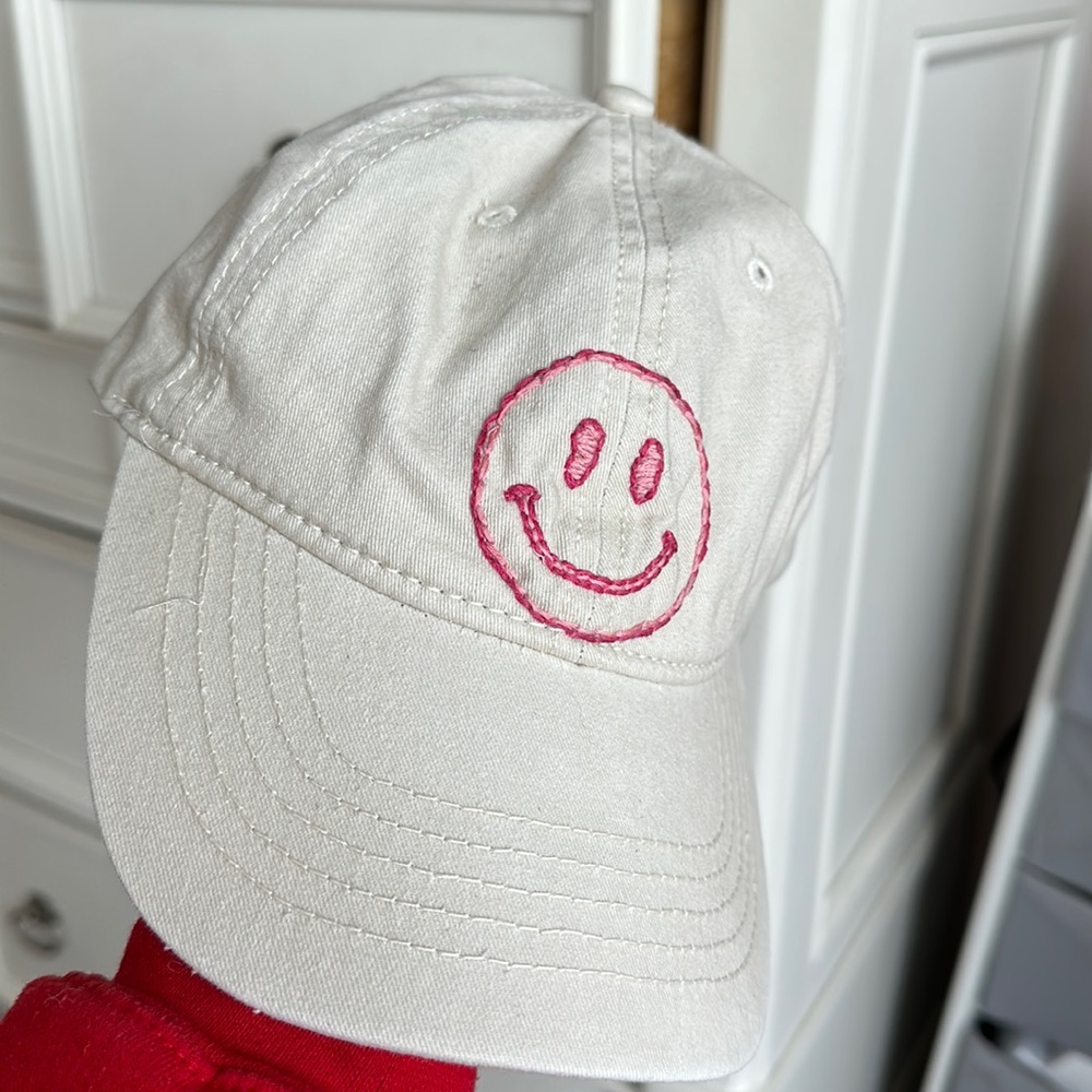 Hand embroidered smiley hat